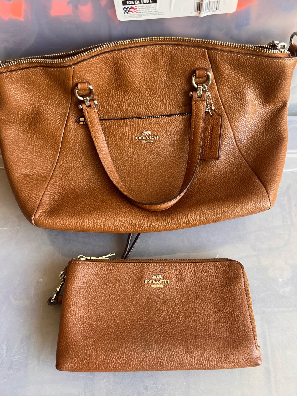 Coach Brown Pebbled Leather Shoulder Tote with Wristlet